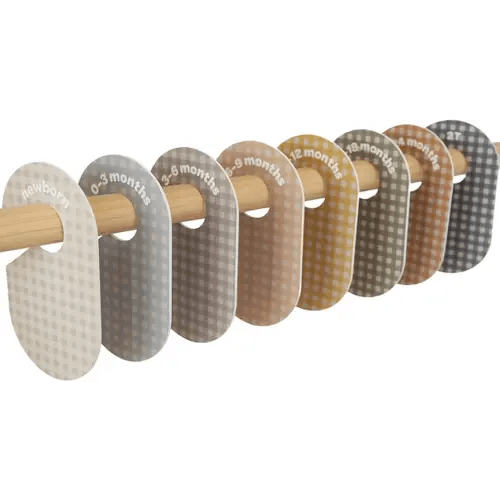 3 Sprouts Baby Closet Dividers Set of 8 - Clothes Organizer Toddler Hanger, Double-Sided Size Labels - Nursery Organization for Newborn Clothing, Infant to 2T Boy & Girl - Gingham