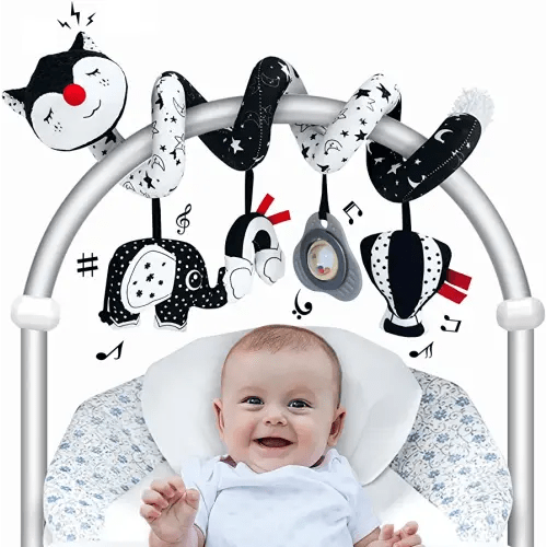 FATI Car Seat Toys for Babies 0-6 Months, Black and White High Contrast Baby Spiral Carseat Toy for Infant 0-3, 3-6 Newborn, Stroller Toys for 0 3 6 9 12 Months Baby Ideal Gift