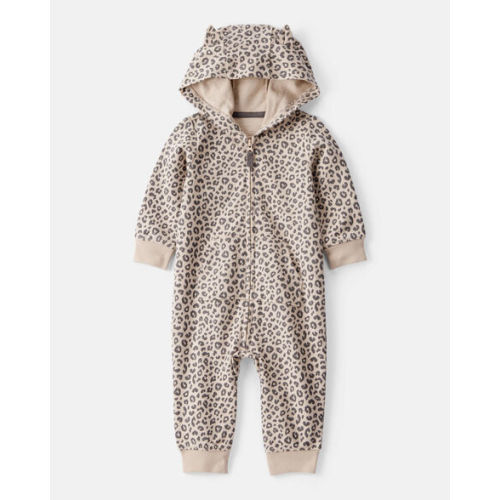 Baby Girl Cat Leopard Print Cotton Long-Sleeve Hooded Jumpsuit - Brown - Carter's | Carter's