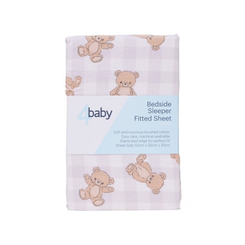 4baby Flannel Bedside Sleeper Fitted Sheet Gingham Teddies