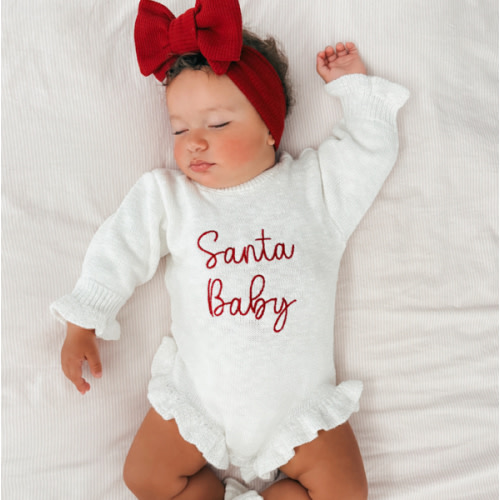 Santa Baby Romper | Frill Knit Ivory | Lula Little Ones