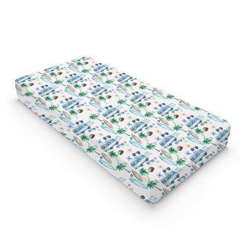 Watercolor Boho Surf Baby Changing Pad Covers Blue Beach Bus Surfboard Palm Trees Flower Diaper Changing Table Sheets for Boy Girl Summer Holiday Soft Stretch Fitted Changing Table Pad Mat 32''x16''