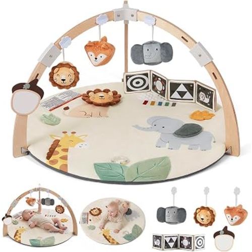 Blissful Diary Baby Play Gym Activity Mat, Wooden Tummy Time Mat Playmat
