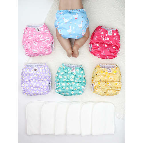 POCKET DIAPER 3.0 WITH INSERTS - 6 PACK(A-Flower Romance)