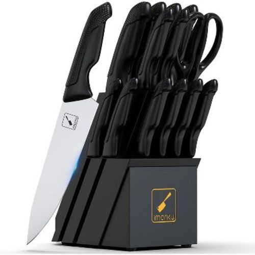imarku 14PCS Japanese High Carbon Stainless Steel Knife Set Features a Built-in Sharpener, Dishwasher-Safe Design, Kitchen Essentials