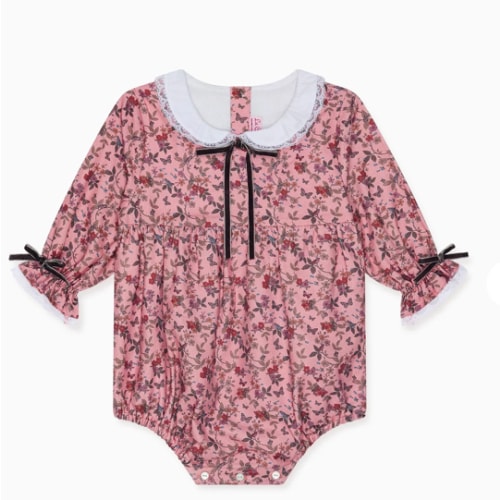 Dusty Pink Floral Sierra Baby Girl Romper | La Coqueta Kids UK