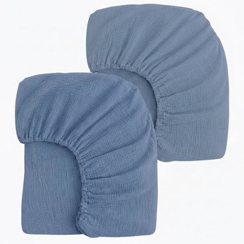 2 Pack Muslin Crib Sheets for Boys & Girl- Neutral Breathable Cotton Crib Mattress Sheets Fitted for Standard 28"x 52"- Nursery Décor No Slip Bed Sheets- Dustyblue & Blue