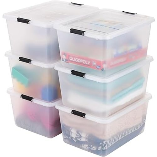 IRIS USA 6-Pack High-Capacity Clip Box with Latching Lids, 32 Quart Craft Storage Bins, Art & Writing Supply Containers for Home, Office & Classroom Organization