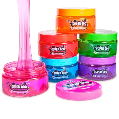 Tub Works Super Goo Bath Slime Soap Bath Toy, 6 Pack | Stretchy, Squishy Slime Soap for Kids Bath | Fresh, Fruity Scents | Nontoxic | Sensory Fun Kids & Toddler Bath Toys