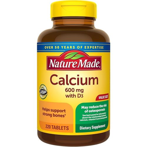 Nature Made Calcium 600 mg with Vitamin D3, Dietary Supplement for Bone Support, 220 Tablets
