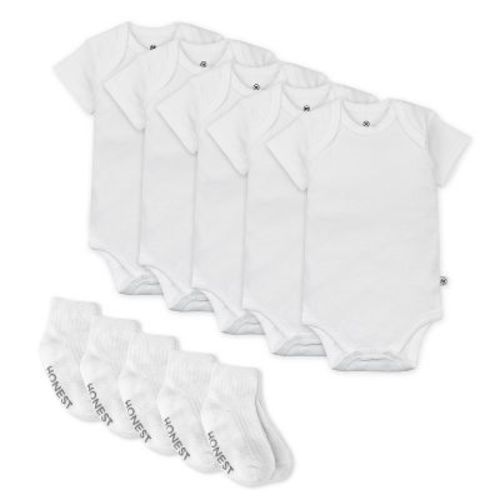 Honest Baby 10-Pack Organic Cotton Short Sleeve Bodysuit & Sock Bundle