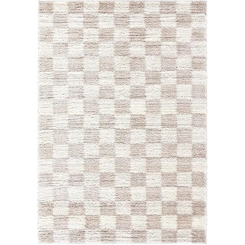 Hauteloom Langley Living Room, Bedroom Area Rug - Contemporary - High Pile - Cream, Ivory, Olive - 5'3" x 7'