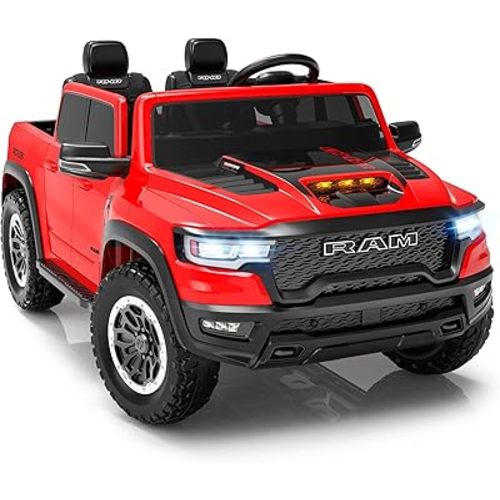 First Ride On 24V Ride On Toys for Big Kids, RAM 1500 2 Seater Ride on Car w/Remote, Battery Powered Truck w/ 4 Wheels Suspension, Toddler Car w/Bluetooth, LED Lights, Trunk