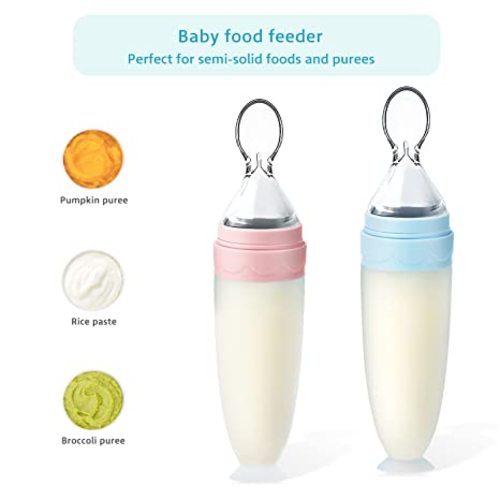 Termichy Baby Food Feeder, Silicone Squeeze Spoon Feeder for Infant Food Dispensing and Feeding, 90ML (Blue)