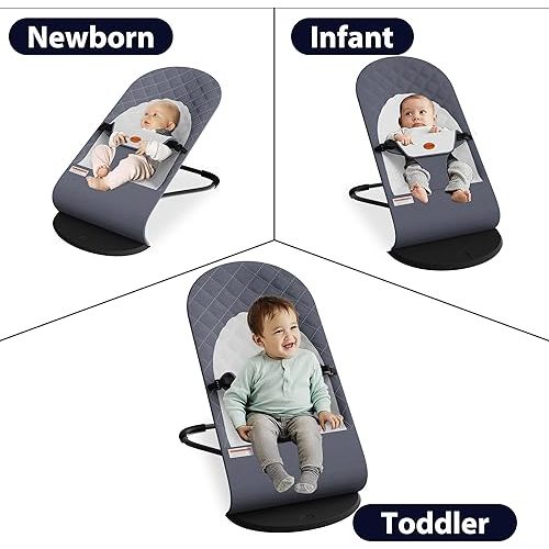 Portable Baby Bouncer Seat for Infants, 0-18 Months, 3 Modes of Use with Rocker & Stationary Options, Ergonomic Infant Chair with Hanging Toys – Grey