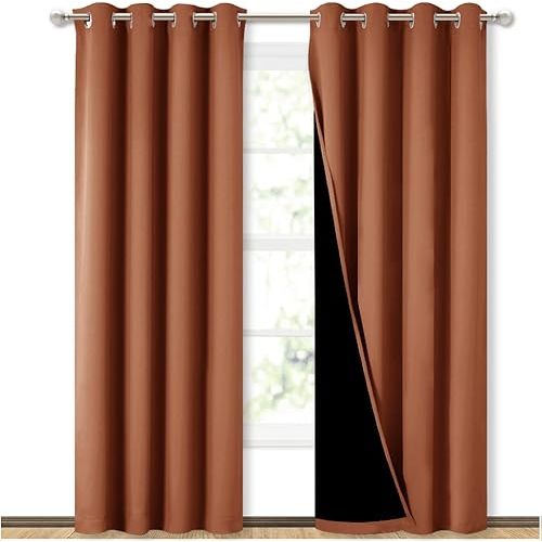 NICETOWN Burnt Orange 100% Blackout Window Curtain Panels, Heat and Cold Blocking Drapes with Black Liner for Nursery, 84 inches Thermal Insulated Draperies (2 Pieces, 52 inches Wide Each Panel)