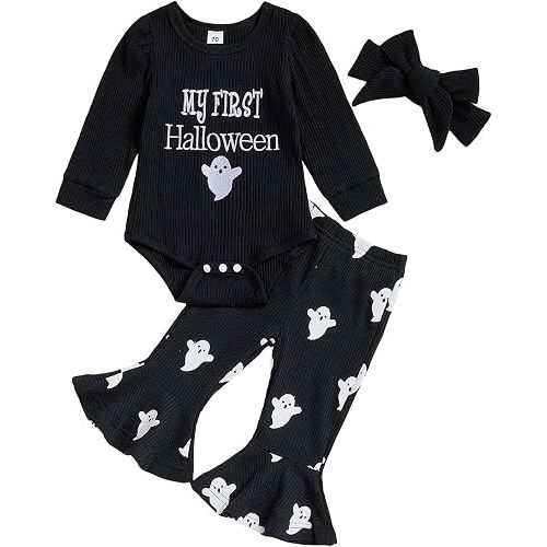 Twopumpkin Baby Girl Halloween Thanksgiving Outfit 3 Piece | My First Thanksgiving Baby Girl Outfit Newborn Cute Little Turkey Romper Onesie+Pants And Headband 3PCs Clothes Sets