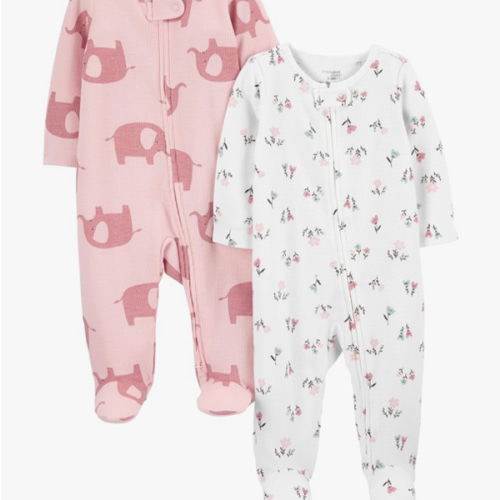 Simple Joys by Carter's Baby Girls' 2-way Zip Thermal Footed Sleep and Play, Pack of 2