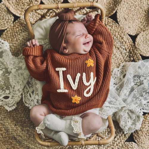 Hand Embroidery Baby Sweaters,Custom Toddler Sweater with Name,Newborn Sweater for Girl,Knit Name Infant Sweater,New Mom Gifts,Nursery Gifts
