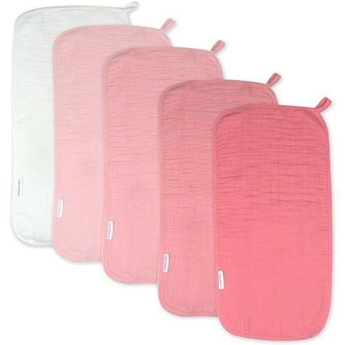 HonestBaby Multipack Woven Burp Cloths Soft Absorbent Multi-Layered 100% Organic Cotton Infant Baby Boys, Girls, Unisex, Pink Ombre, One Size