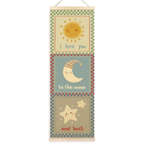 TAEDIN Boho Nursery Sun Moon Star Wall Art Poster Hanger Frame, Kids Room Wall Art with Wood Frames, I Love You to the Moon and Back Hanging Decor for Kids Room Bedroom Playroom, 12x35 Inches