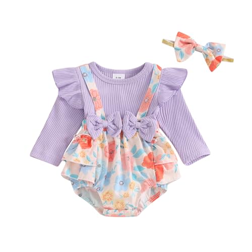 Afunbaby Fall Baby Girl Clothes Newborn Onesie Ruffle Romper Dress Long Sleeve Floral Bodysuit Jumpsuit Winter Outfit