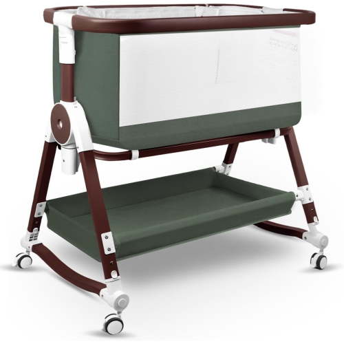 4 in 1 Baby Bassinet Bedside Sleeper W/ Wheels,Storage Basket,Adjustable 7 Heights,Mosquito Net,Breathable Mesh Cradle for Infants Toddler,Green