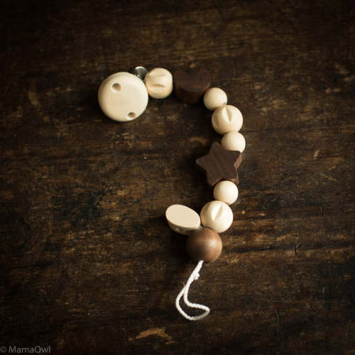 Wooden Pacifier Clip/Holder with Star & Moon – MamaOwl