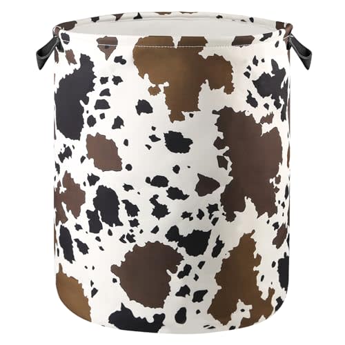 Cow Laundry Basket Western Room Decor Nursery Hamper Cute Animal Bin for Dorm Bathroom Bedroom Gift for Teens Kids Boys Girls, 17.71"x13.77"