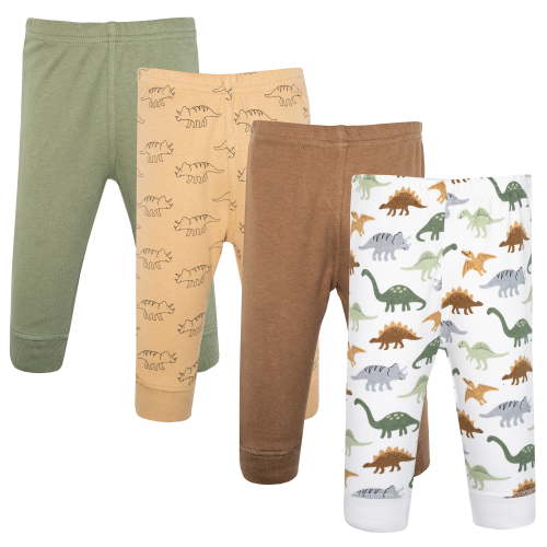 Hudson Baby Boy Cotton Pants and Leggings, Brown Sage Dinosaurs, 3-6 Months