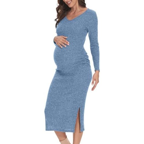 Long Sleeve Maternity Sweater Dress for Fall Winter Baby Shower & Photoshoot - Women's Pregnancy Maternity Dresses