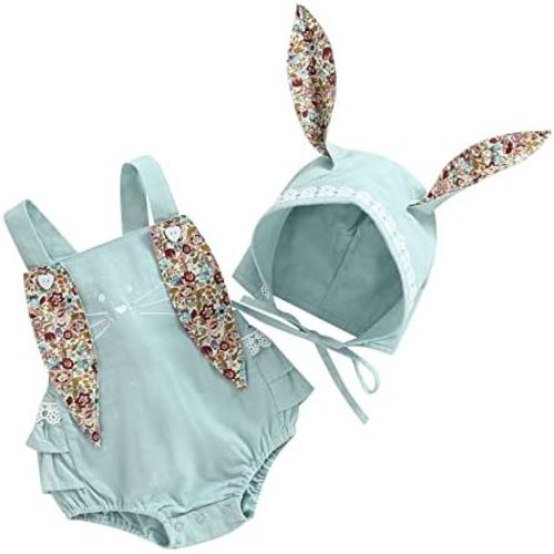woshilaocai Toddler Baby Easter Outfits Girls Sleeveless Romper/Dress Retro Bunny Spring Matching Clothes