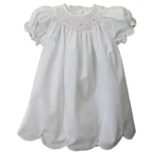 Infant Girls White Smocked Dress Scalloped Hem | Rosalina