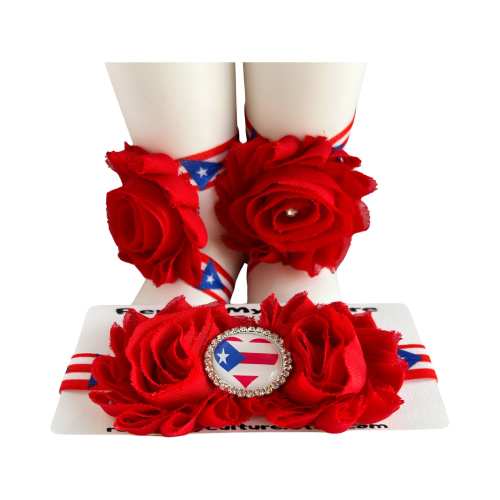 Puerto Rico  Flag Baby Headband & Barefoot Sandals | Choose Headband, Sandals, or Full Set | Cultural Pride, Baby Shower Gift,  Photo Prop