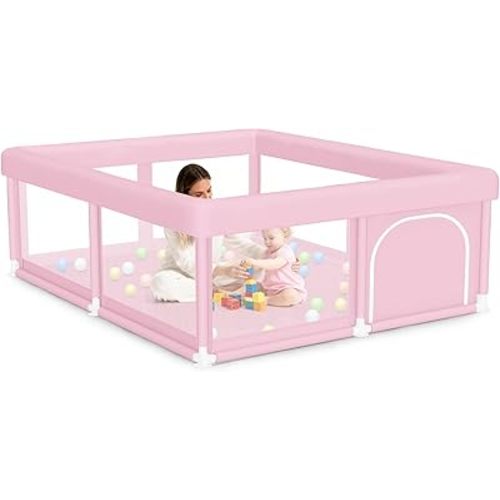 Large Baby Playpen 50"x50" Baby Girl Play Pen for Babies and Toddlers, Safe Structure and Soft, Skin-Friendly Fabric with Zipper Gates Pink