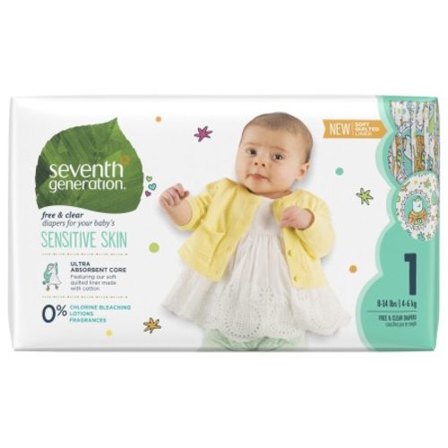 Seventh Generation Free & Clear Baby Diapers with Animal Prints Size 1, 8-14 lbs 40 count