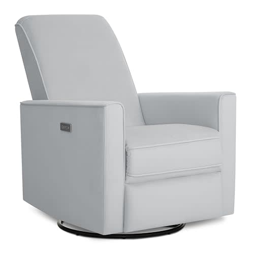 Evolur Harlow Deluxe Upholstered Plush Seating Glide Rocker, Swivel, Power Recliner with USB Port, Greenguard Gold Certified, Glider Chair for Nursery in Misty Grey