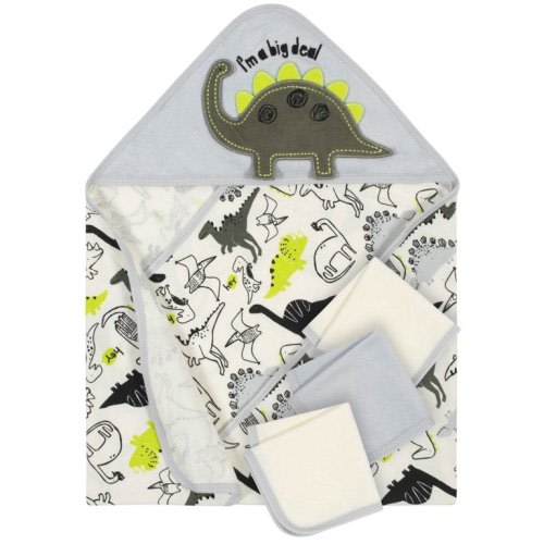 Gerber Cotton Blend, Poly Knit Terry Hooded Towels, White, Gray, Green, Multi-color(4 Pieces)
