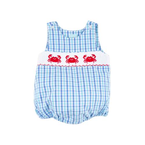 Crab Trio Smocked Blue Plaid Sun Bubble