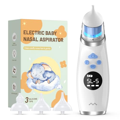 Nasal Aspirator for Baby with Light and Music, Electric Babies Nose Sucker with 3 Soft Silicone Tips, 5 Levels Suction Adjustment Nose Cleaner for Kids Girl Boy Adult Pets