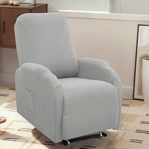 LiveGo Recliner Chair Cover 4 Piece Recliner Sofa Slipcover Small Recliner Cover Jacquard 1 Seat Recliner Couch Covers Lazyboy Recliner Chair Cover Washable Chair Furniture Protector