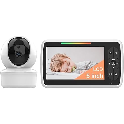 Baby Monitor No WiFi 5 Inch Screen, Baby Monitor with Camera, Video Monitor, Digital Encryption, Infrared Night Vision, Temperature Monitoring, Two-Way Communication, Lullabies