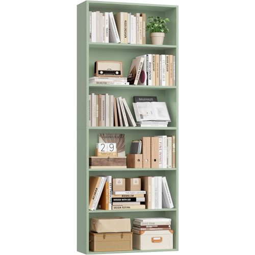 FOTOSOK 6-Tier Open Bookcase and Bookshelf, Freestanding Display Storage Shelves Tall Bookcase for Bedroom, Living Room and Office, Green
