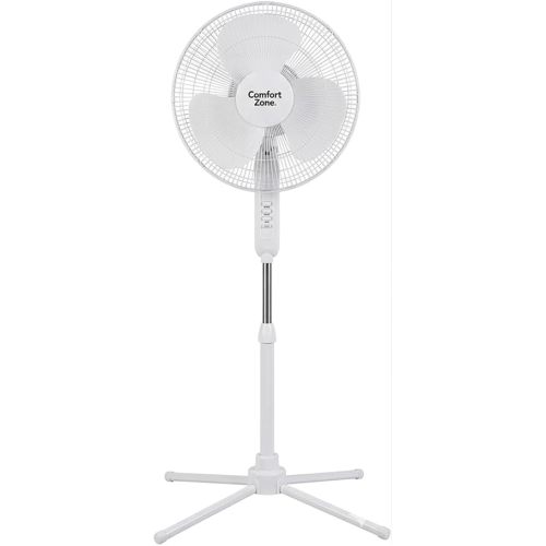 Comfort Zone Stand Fan, 16 inch Pedestal Fan for Bedroom, 3 Speed Floor Fan, 90 Degree Oscillation, Adjustable Height, Adjustable Tilt, Oscillating Air Circulator, Quiet Fan for Home or Office, White