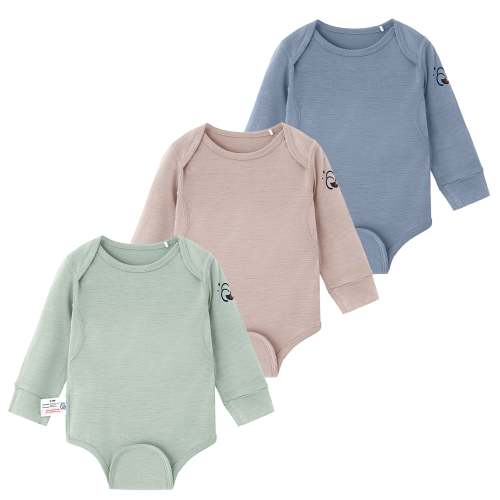 ClimaCuddle® Baby Bodysuit Long Sleeve - Merino Wool & Rayon Bamboo 3-Pack Bundle