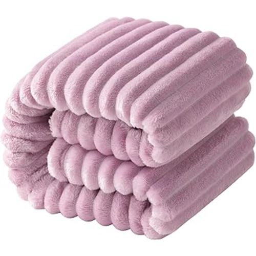NTBAY Flannel Fuzzy Toddler Blanket, Fluffy Warm and Lightweight Reversible Stripes Design Baby Plush Blanket, 30x40 Inches, Light Purple