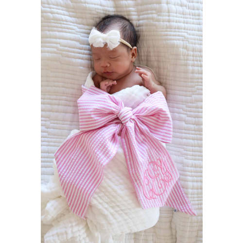 Personalized Newborn Bow Sash | Seersucker