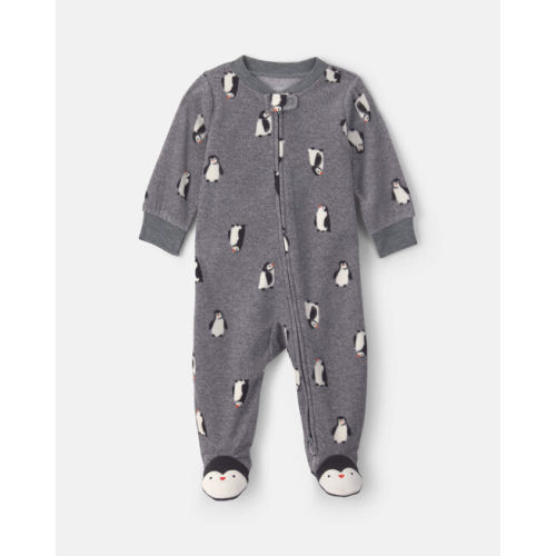 Baby Boy Penguin Fleece 2-Way Zip Sleep & Play Pajamas - Grey | Carter's