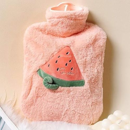 Bouillotte de 1 L en caoutchouc avec housse souple pour l'hiver, crampes menstruelles, soulagement de la douleur, poche chaude et froide amovible, chauffe-mains et pieds (rose)