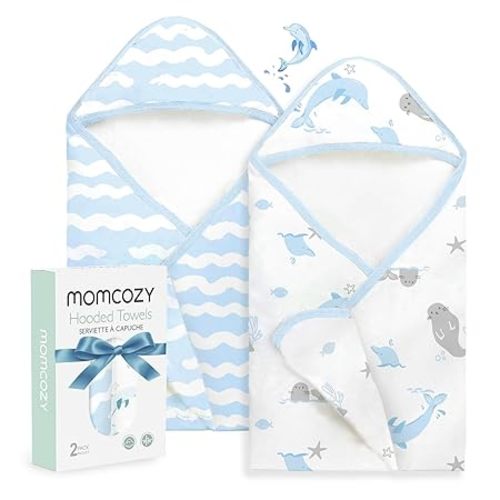 Momcozy Baby Towel with Hooded-Original Design Baby Towel Set -Soft & Absorbent- Shower Gifts or Bath Essential for Infant, Newborn, Toddler, Marine Sea Turtle Shells Magic